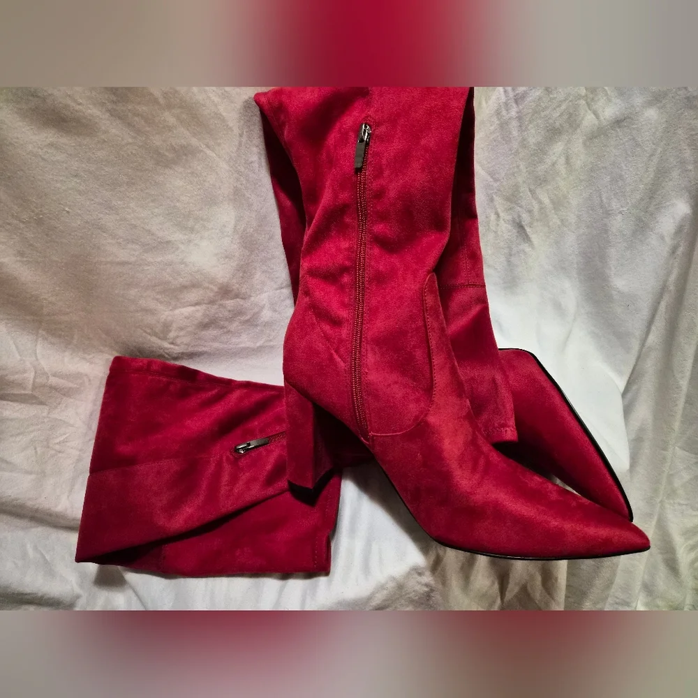 Nine West Daser Red Suede Over-The-Knee Boots NWOB, Women's Size 12 / Men's 10